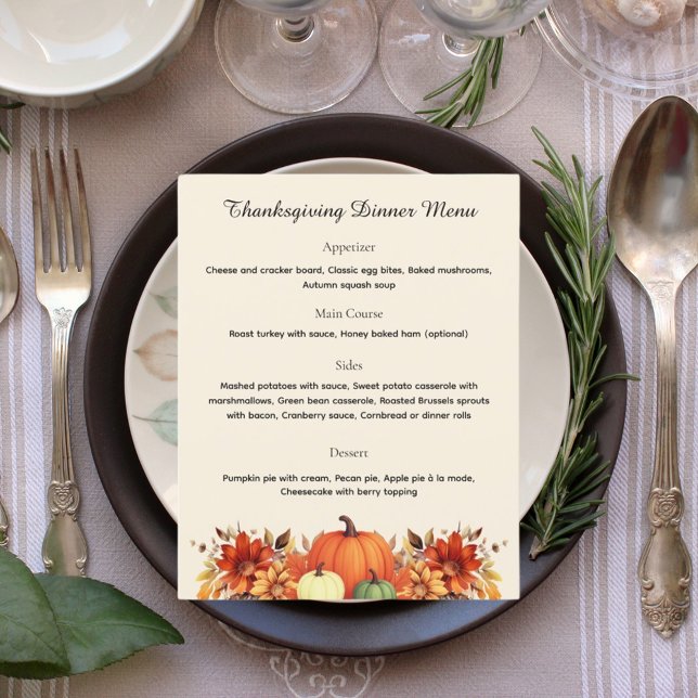 Thankful Message Thanksgiving Dinner Menu (Skapare uppladdad)