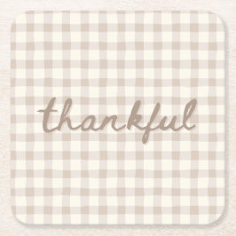 Thankful Neutral Tan Gingham Underlägg Papper Kvadrat
