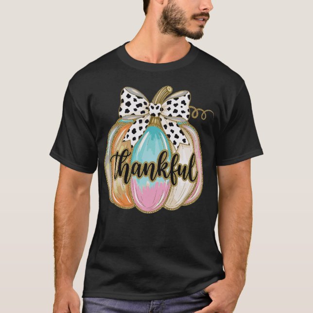 Thankful Pumpkin Coquette Bow Thanksgiving Fall  T Shirt (Framsida)