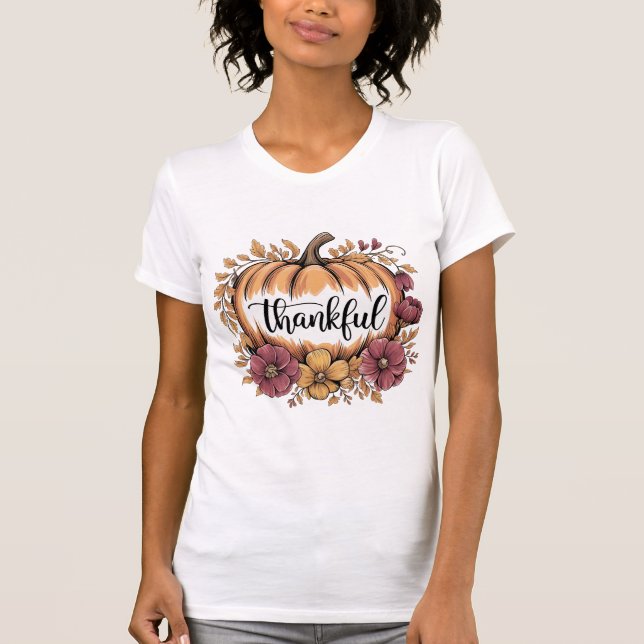 Thankful Pumpkin Fall Autumn Harvest T Shirt (Framsida)