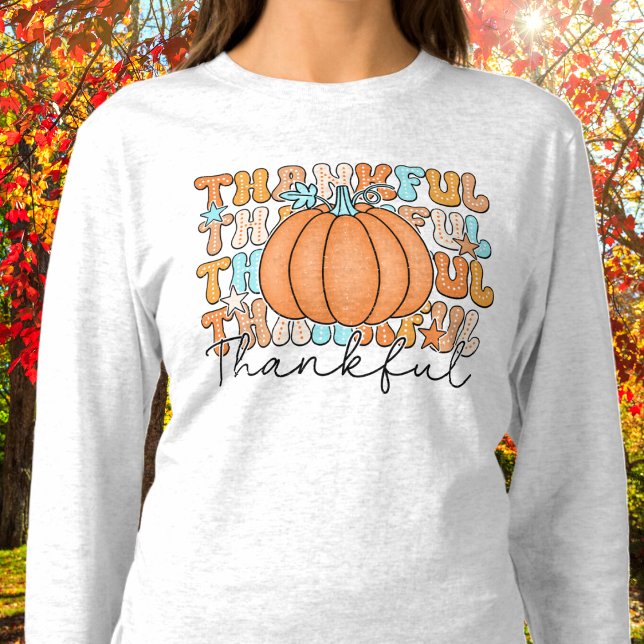 Thankful Pumpkin Long Sleeve Tshirt T Shirt (Skapare uppladdad)