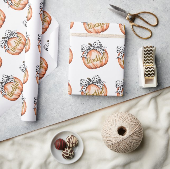 Thankful Pumpkin with Polka Dot Bow  Presentpapper (Hantverk)