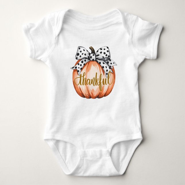 Thankful Pumpkin with Polka Dot Bow  T Shirt (Framsida)