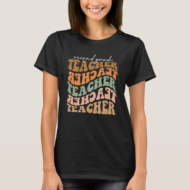 Thankful Second Grade Teacher Retro Fall Vibes Aut T Shirt (Framsida)