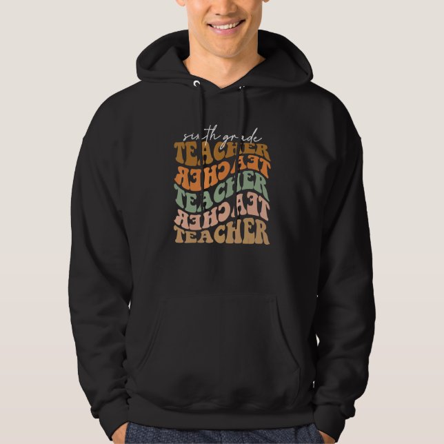 Thankful Sixth Grade Teacher Retro Fall Vibes Autu Hoodie (Framsida)