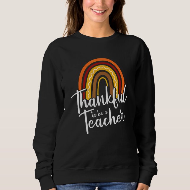 Thankful Teacher Thanksgiving Day Cute Boho Rainbo T Shirt (Framsida)