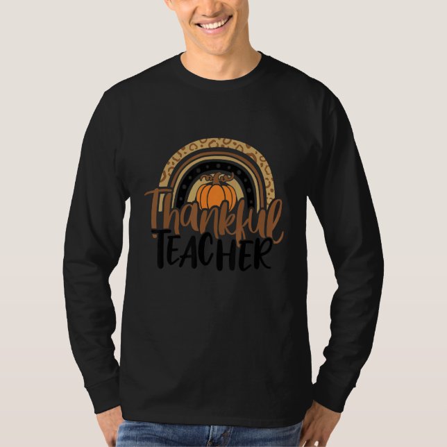 Thankful Teacher Thanksgiving Rainbow Leopard Fall T Shirt (Framsida)