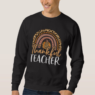Thankful Teacher Thanksigiving Pumpkin Leopard Rai Lång Ärmad Tröja
