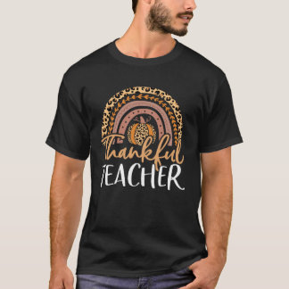 Thankful Teacher Thanksigiving Pumpkin Leopard Rai T Shirt