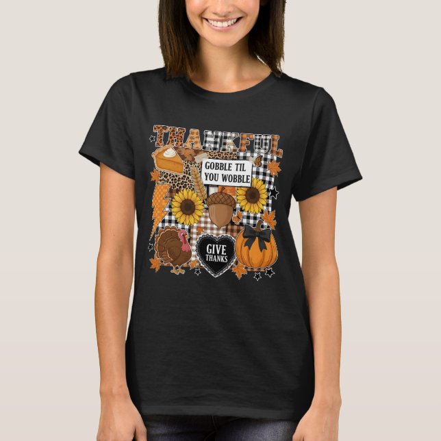 Thankful Thanksgiving Collage | Retro Fall T Shirt (Framsida)