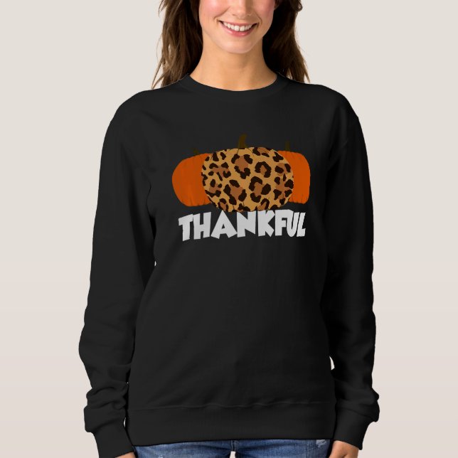 Thankful Thanksgiving Pumpkin Leopard   T Shirt (Framsida)