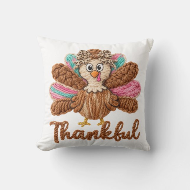 Thankful Turkey Design – Latch Hook Yarn Crochet S Kudde (Framsida)