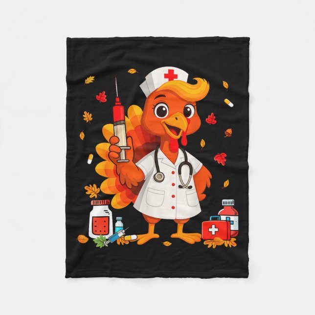 Thankful Turkey Funny Scrub Nurse Fall Thanksgivin Fleecefilt (Framsidan)