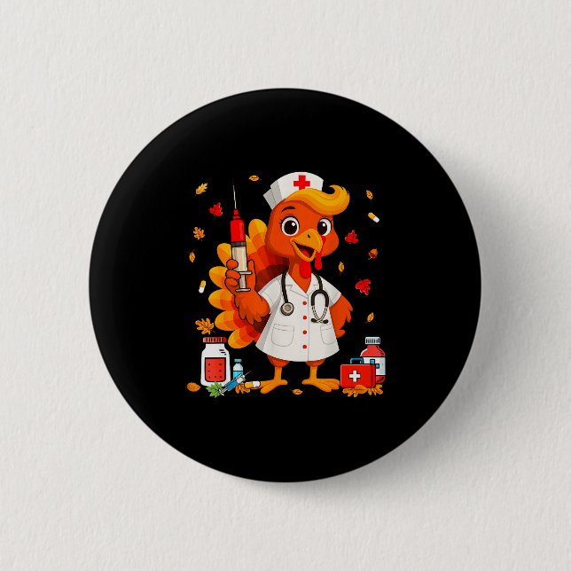 Thankful Turkey Funny Scrub Nurse Fall Thanksgivin Knapp (Framsida)