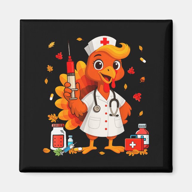 Thankful Turkey Funny Scrub Nurse Fall Thanksgivin Magnet (Framsidan)
