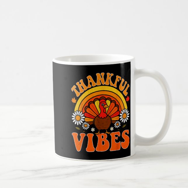 Thankful Vibes Autumn Retro Turkey Thanksgiving Ra Kaffemugg (Höger)