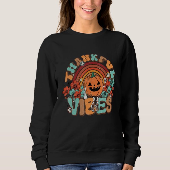 Thankful Vibes Pumpkin Autumn Fall Thanksgiving Gr T Shirt (Framsida)