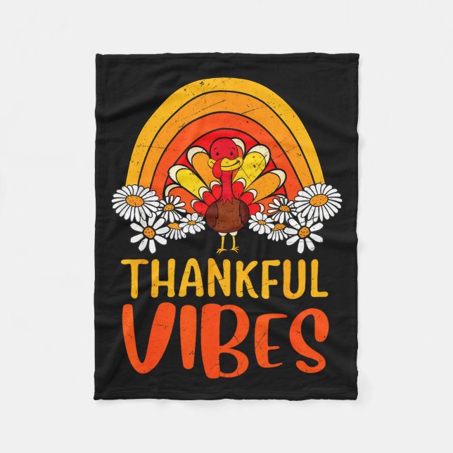Thankful Vibes Turkey Retro Groovy Thanksgiving Ra Fleecefilt (Framsidan)