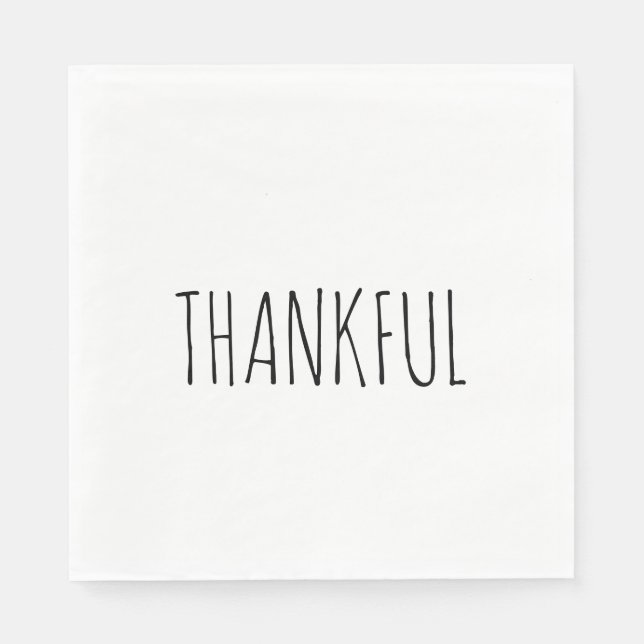 THANKFUL White & Black Thanksgiving Dinner Napkins Pappersservett (Framsidan)