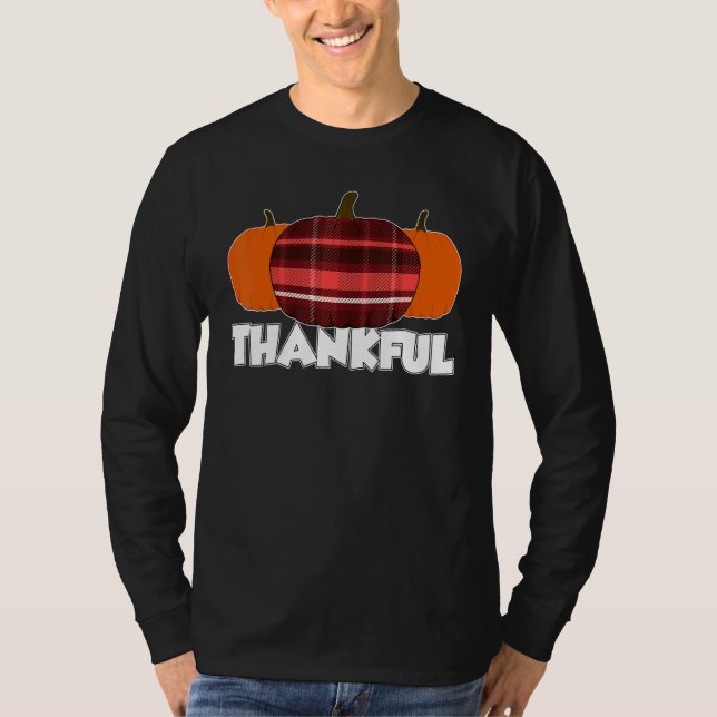 Thankfull Thanksgiving Pumpkin Flannel T Shirt (Framsida)