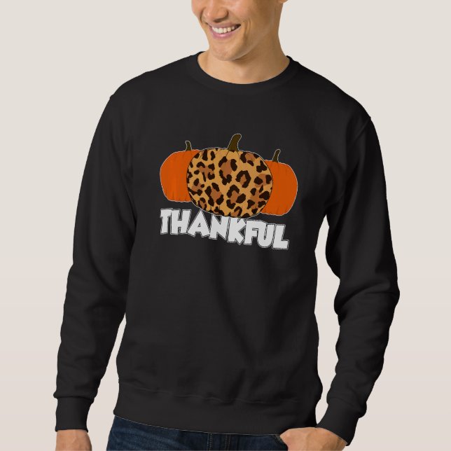 Thankfull Thanksgiving Pumpkin Leopard   Lång Ärmad Tröja (Framsida)