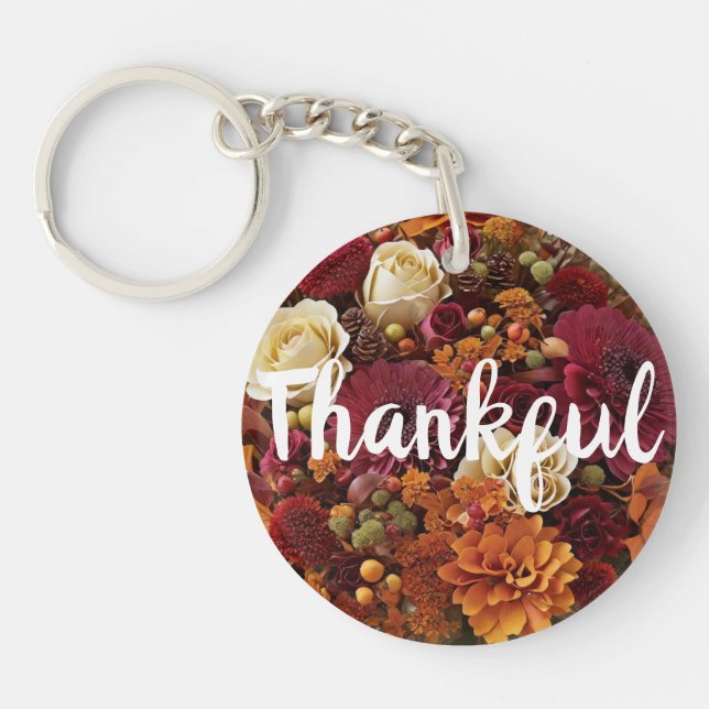 Thankfulness Fall Flowers Acrylic Keychain (Framsidan)