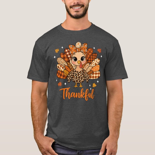 Thankfulurkey Fall Leopard Patchworkhanksgiving vi T Shirt (Framsida)