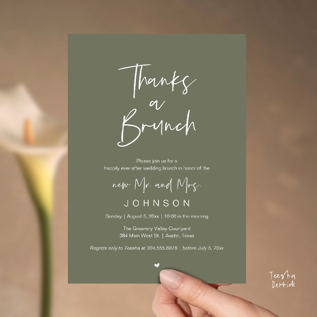 Thanks a Brunch, Post modern wedding celebration Inbjudningar (Thanks a Brunch, Post modern wedding celebration, wedding crew, Invitation card, Olive Sage Green)