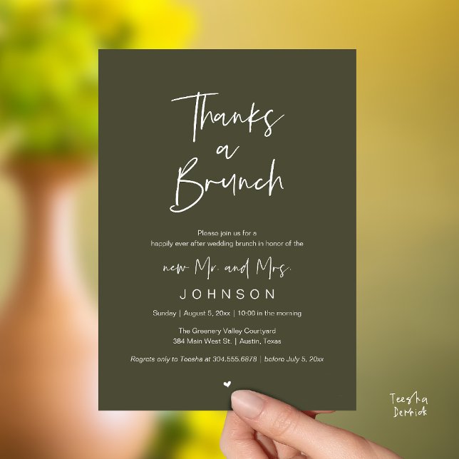 Thanks a Brunch, Post modern wedding celebration Inbjudningar (Thanks a Brunch, Post modern wedding celebration, wedding crew, Invitation card, Olive Sage Green)