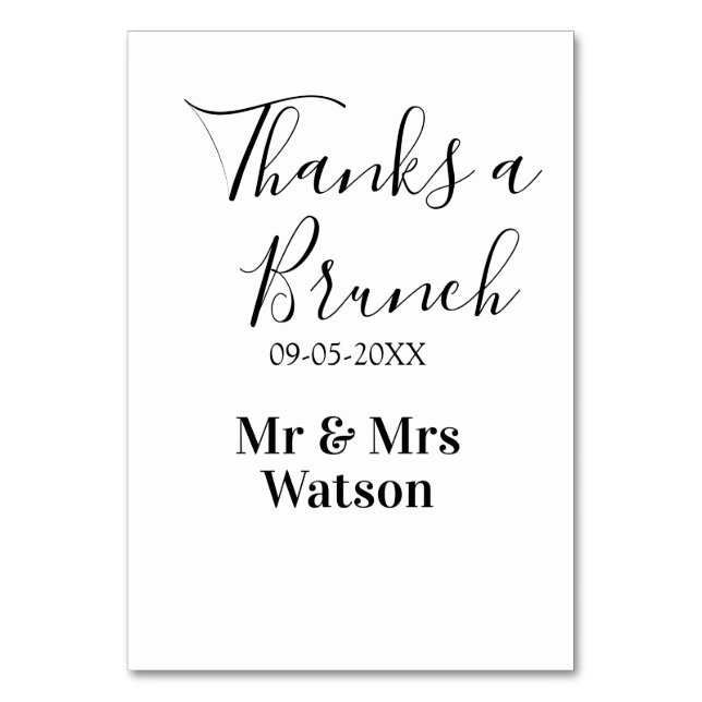 Thanks a brunch post wedding name date simple  bordsnummer (Framsidan)