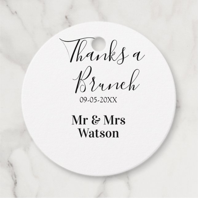 Thanks a brunch post wedding name date simple  gåvor etiketter (Framsida)