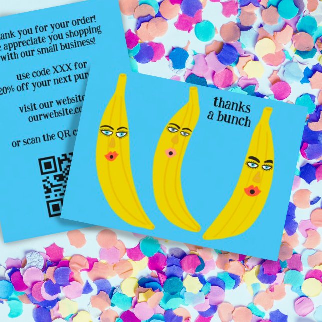THANKS A BUNCH FUNny Bananas ORDER TACK QR Visitkort (Custom thank you for your order cards with QR code. Add discount code and your own text funny banana)