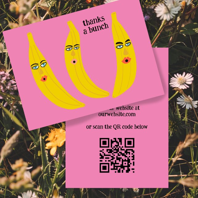 THANKS A BUNCH FUNny Bananas ORDER TACK QR Visitkort (THANKS A BUNCH Funny Bananas ORDER THANK YOU QR Code Custom Pink Bold Business Card)