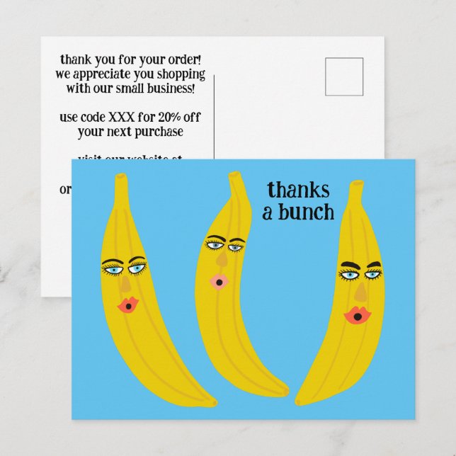 THANKS A BUNCH FUNny Bananas ORDER TACK QR Vykort (Fram/baksida)