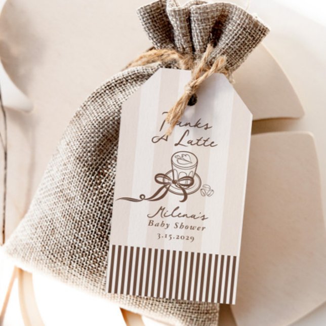 Thanks a Latte Bebe Cafe Brown Bow Baby Shower Presentetikett (Skapare uppladdad)
