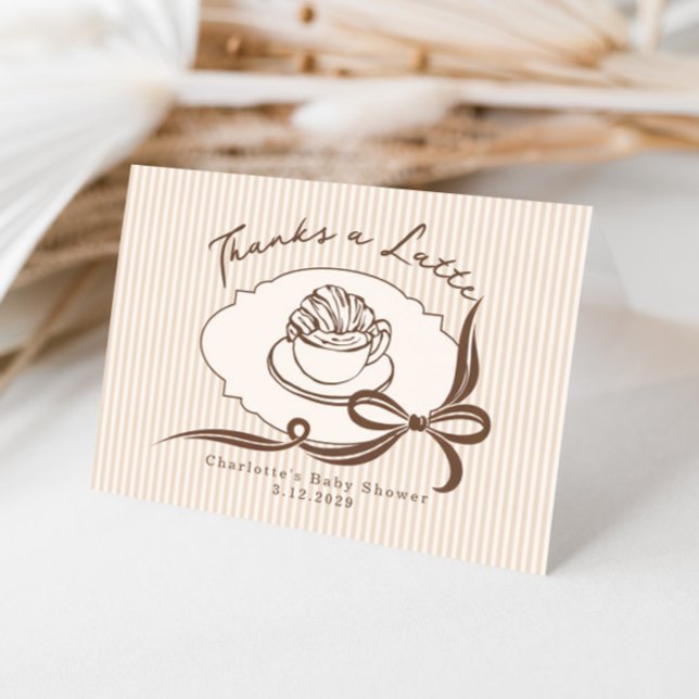 Thanks A Latte Cafe Bebe Coffee Bow Baby Shower Tack Kort (Skapare uppladdad)
