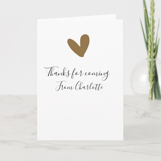 thanks for coming add name text message gold heart kort (Framsida)