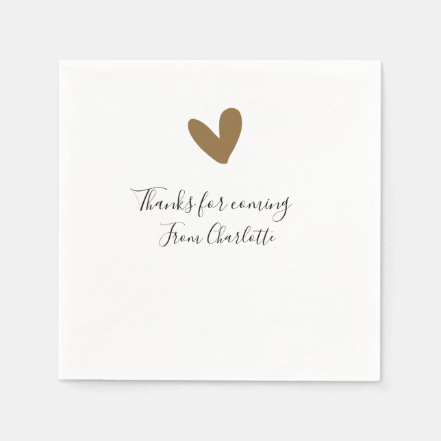 thanks for coming add name text message gold heart pappersservett (Framsidan)