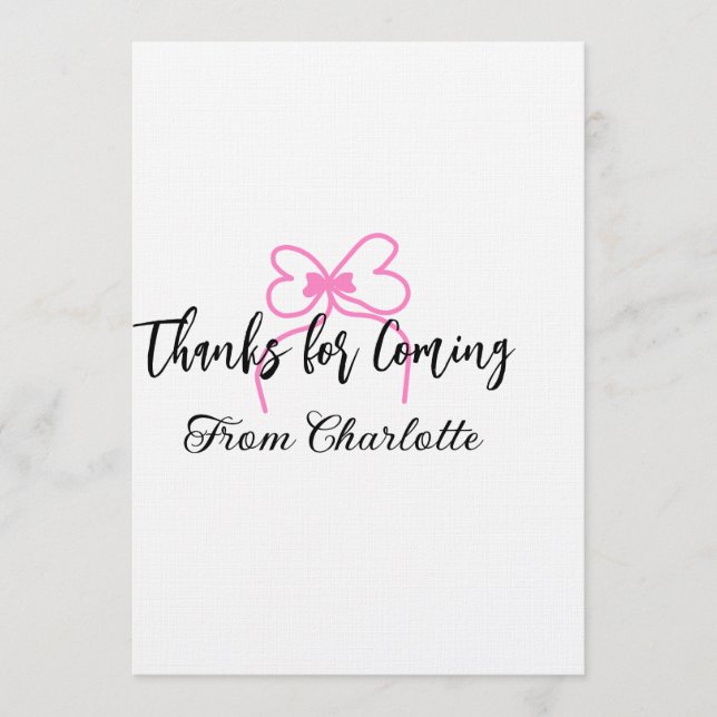 thanks for coming add name text message pink bow f inbjudningar (Framsida)