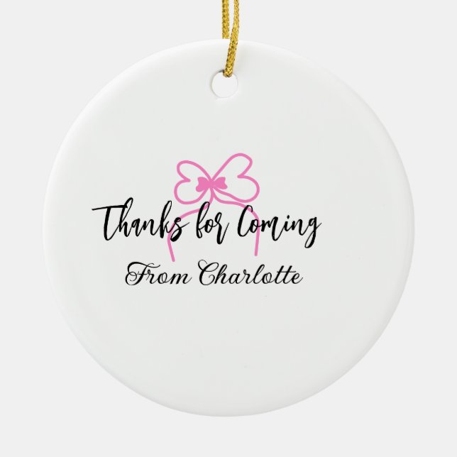 thanks for coming add name text message pink bow f julgransprydnad keramik (Framsidan)