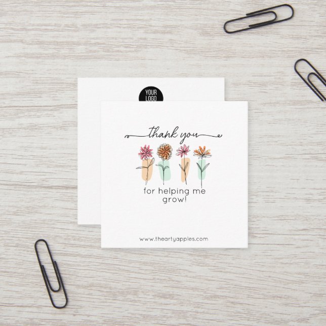 Thanks For Helping Me Grow Card – Discount Fyrkantigt Visitkort (Fram/Back In Situ)