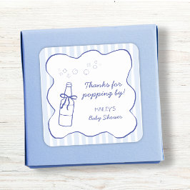 Thanks For Popping By Soda Bottle Blue Baby Shower Fyrkantigt Klistermärke