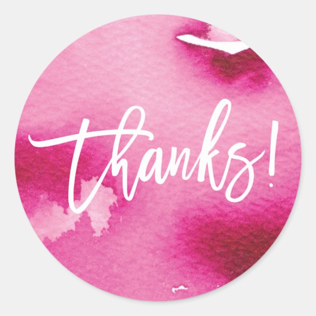 THANKS modern hand lettered dark pink watercolor Runt Klistermärke (Framsida)