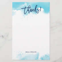 THANKS NOTE modern, handskriven blå vattenfärg