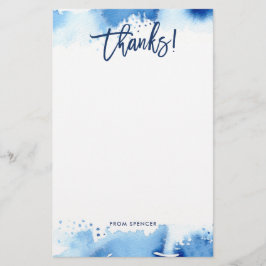 THANKS NOTE modern, handskriven blå vattenfärg Brevpapper
