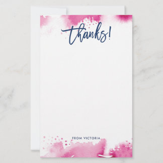 THANKS NOTE modern lettered dark pink watercolor Brevpapper