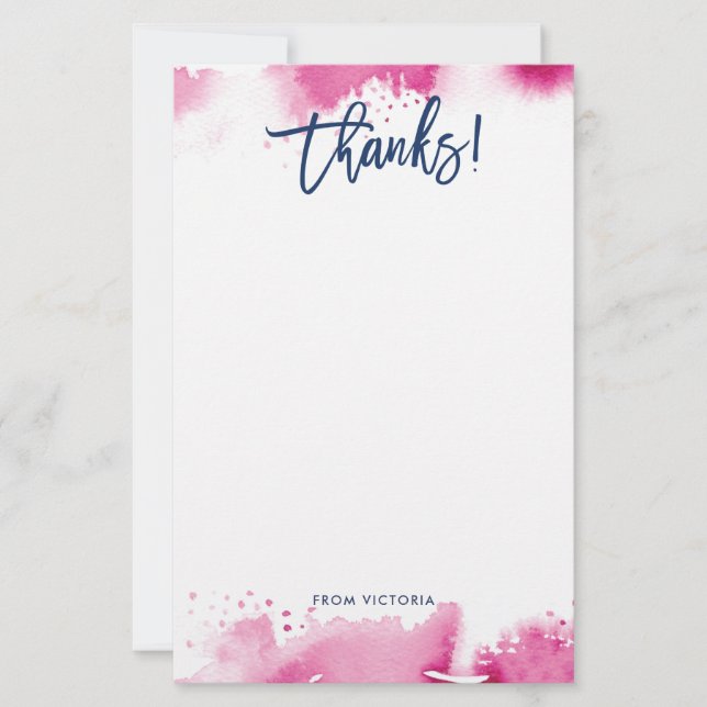 THANKS NOTE modern lettered dark pink watercolor Brevpapper (Framsida)