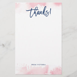 THANKS NOTE, modernt handskrivet rosa vattenfärg Brevpapper