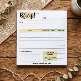 Thanks Order Receipt Form | Small Business Invoice Anteckningsblock