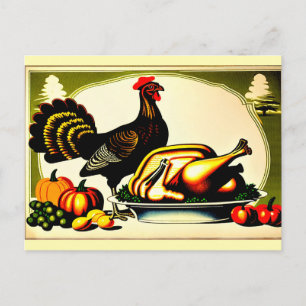 Thanksgiving 1910s Retro Turkey före och efter Helg Vykort